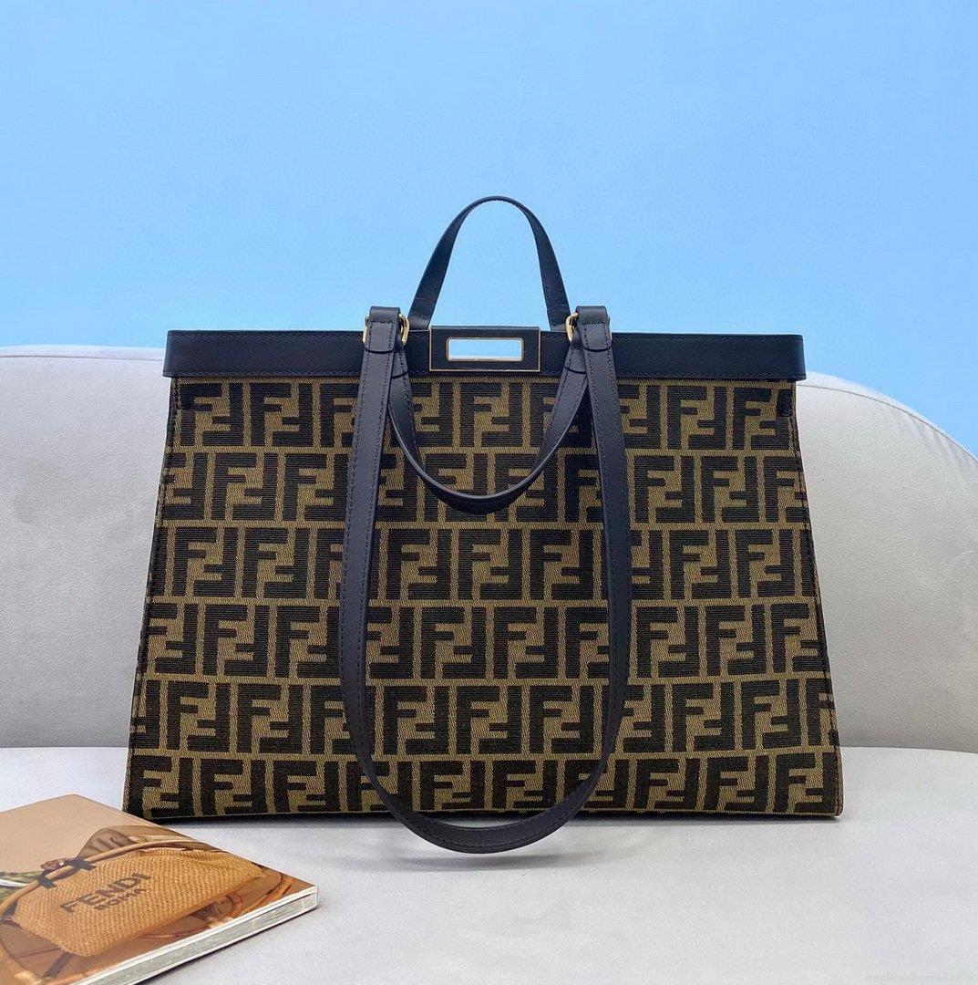 Fendi 8BH374 Peekaboo X Tote Green Canvas Bag