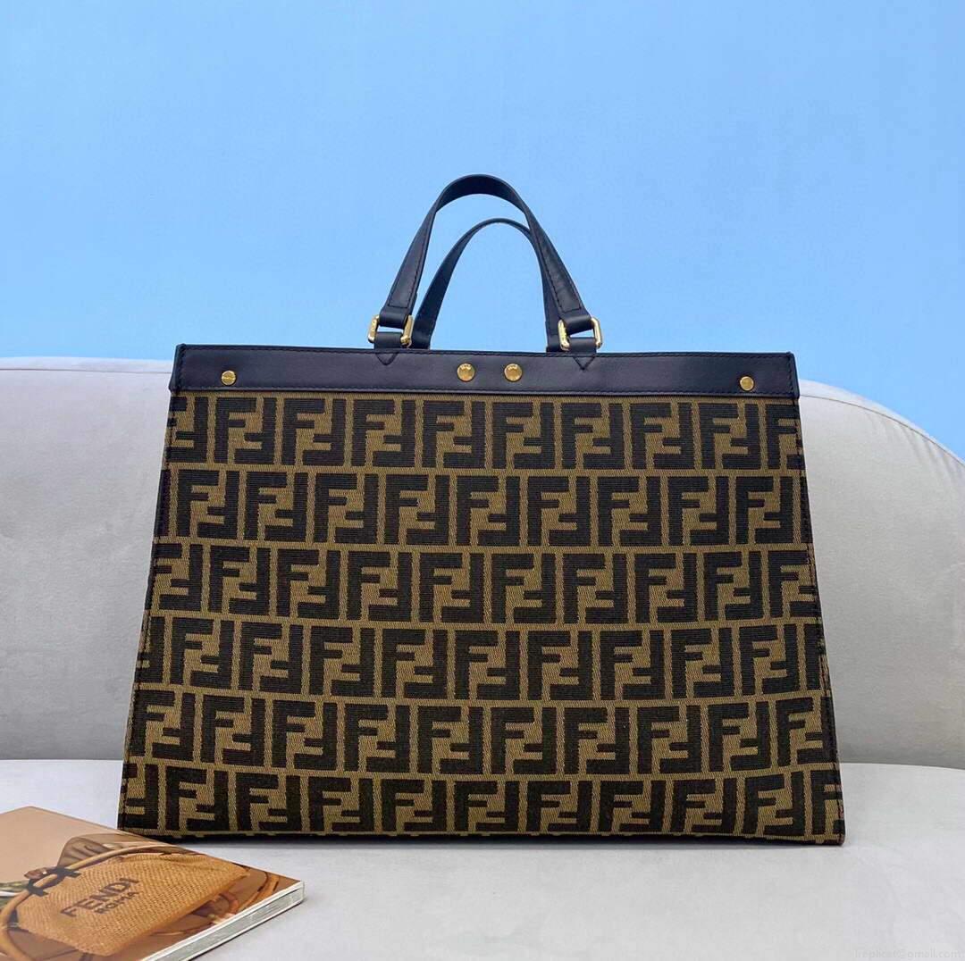 Fendi 8BH374 Peekaboo X Tote Green Canvas Bag