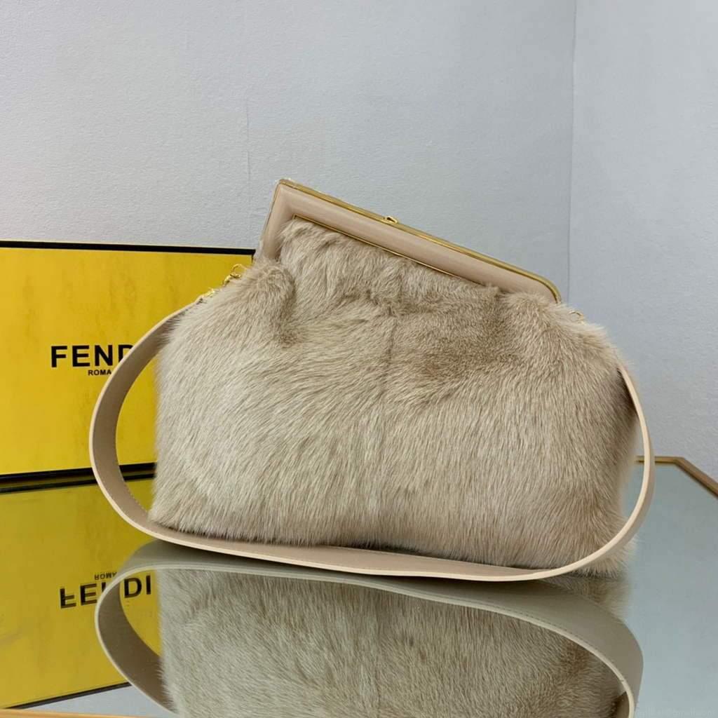 Fendi 8BP127 Fendi First Medium Fox fur Beige Bag