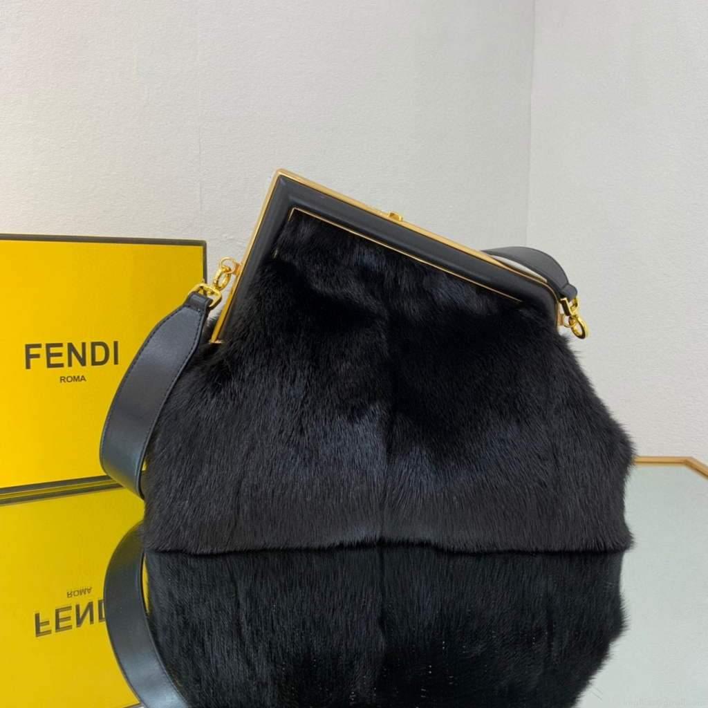 Fendi 8BP127 Fendi First Medium Fox fur Black Bag