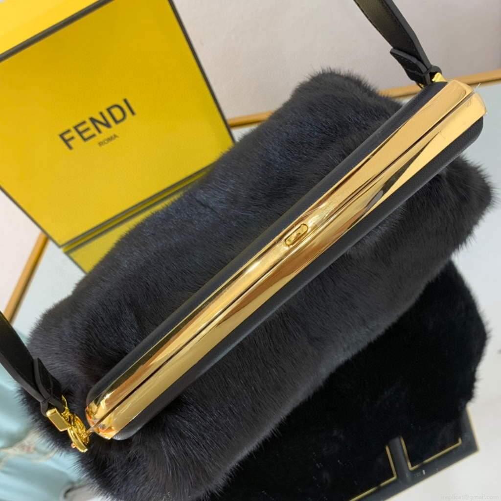 Fendi 8BP127 Fendi First Medium Fox fur Black Bag