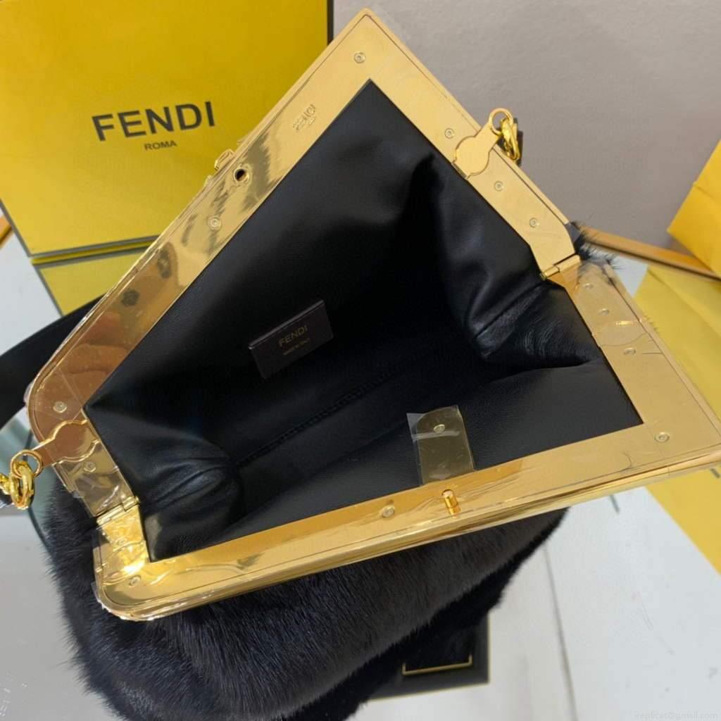 Fendi 8BP127 Fendi First Medium Fox fur Black Bag