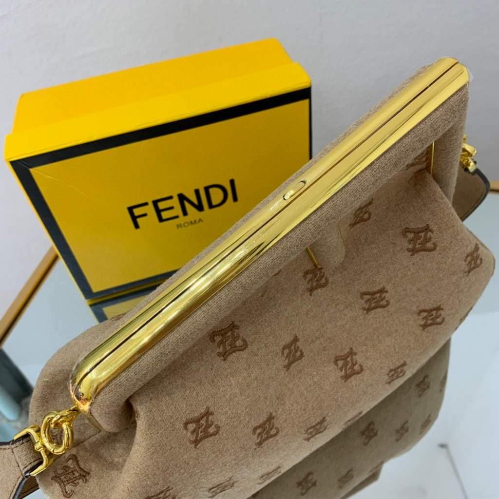 Fendi FIRST Medium Bag Beige flannel bag with embroidery 8BP127