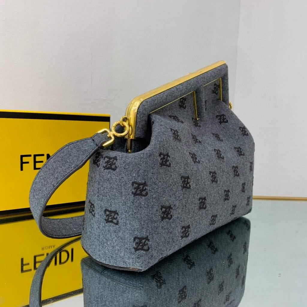 Fendi FIRST Medium Bag Blue flannel bag with embroidery 8BP127