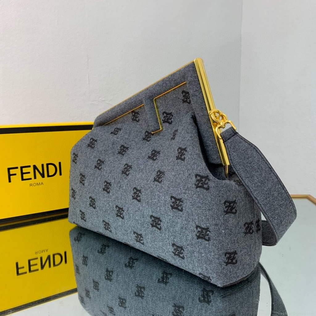 Fendi FIRST Medium Bag Blue flannel bag with embroidery 8BP127
