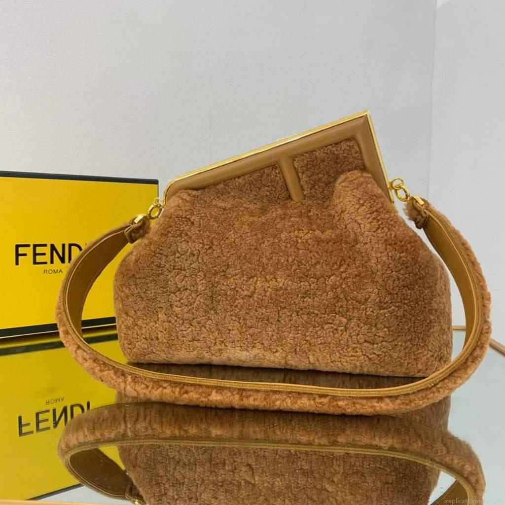 Fendi First Medium Sheepskin Bag 8BP127 Brown