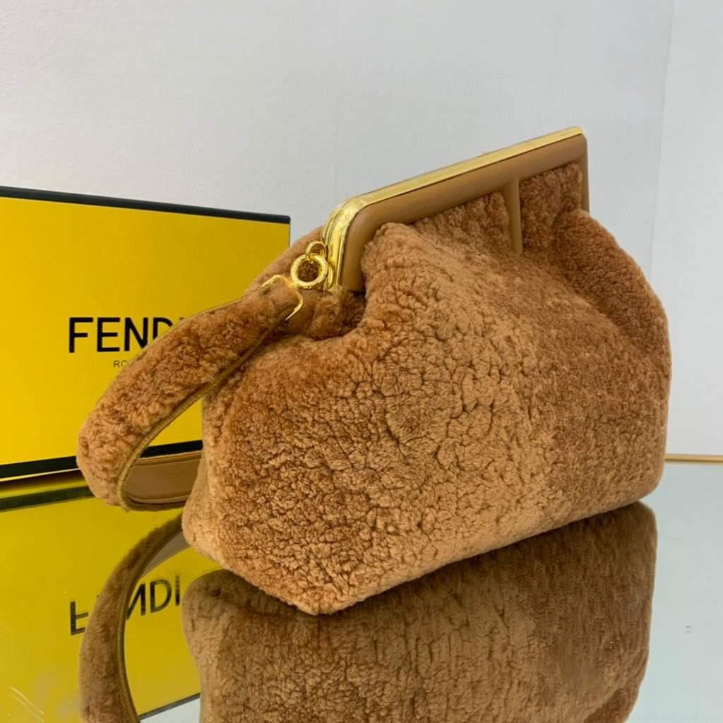 Fendi First Medium Sheepskin Bag 8BP127 Brown