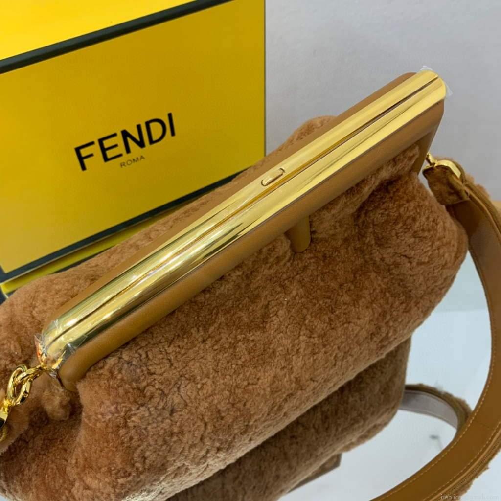Fendi First Medium Sheepskin Bag 8BP127 Brown
