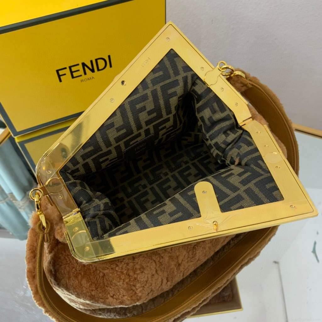 Fendi First Medium Sheepskin Bag 8BP127 Brown