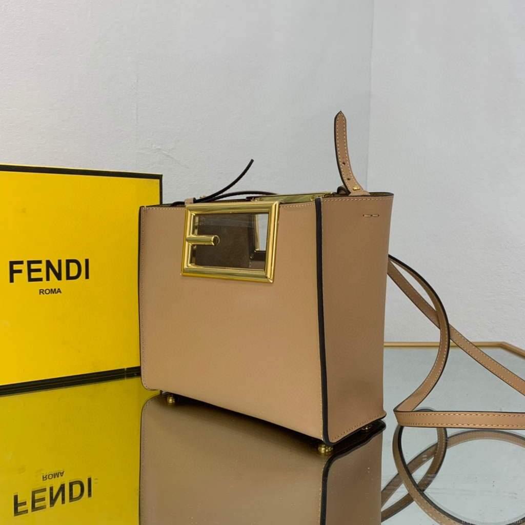 Fendi 8BS054 fendi way small Apricot Leather Bag