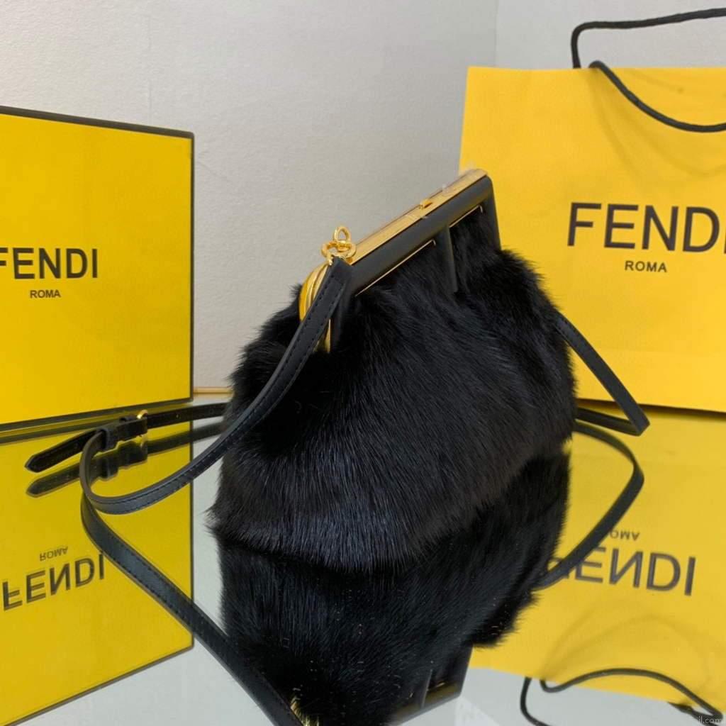 Fendi FIRST Small Bag Fox fur 8BP129 Black