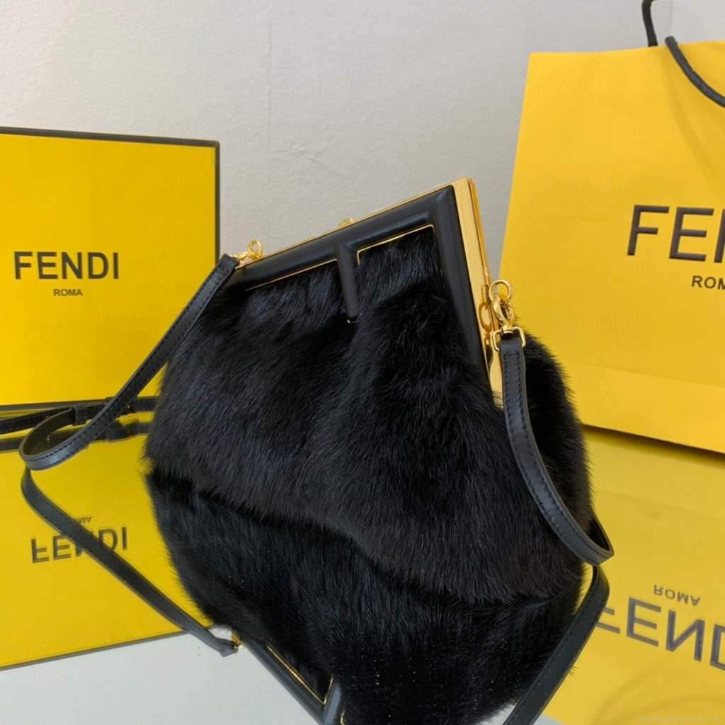 Fendi FIRST Small Bag Fox fur 8BP129 Black
