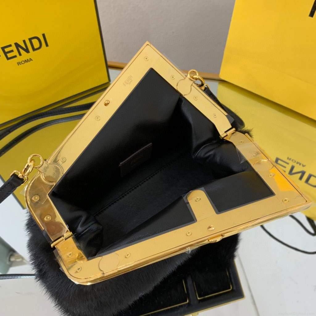 Fendi FIRST Small Bag Fox fur 8BP129 Black