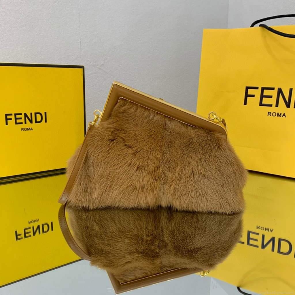 Fendi FIRST Small Bag Fox fur Bag 8BP129 Brown