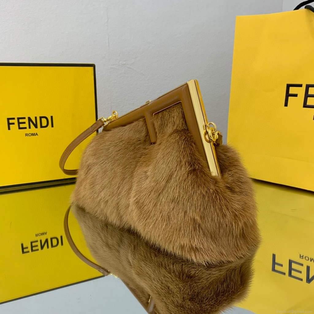 Fendi FIRST Small Bag Fox fur Bag 8BP129 Brown