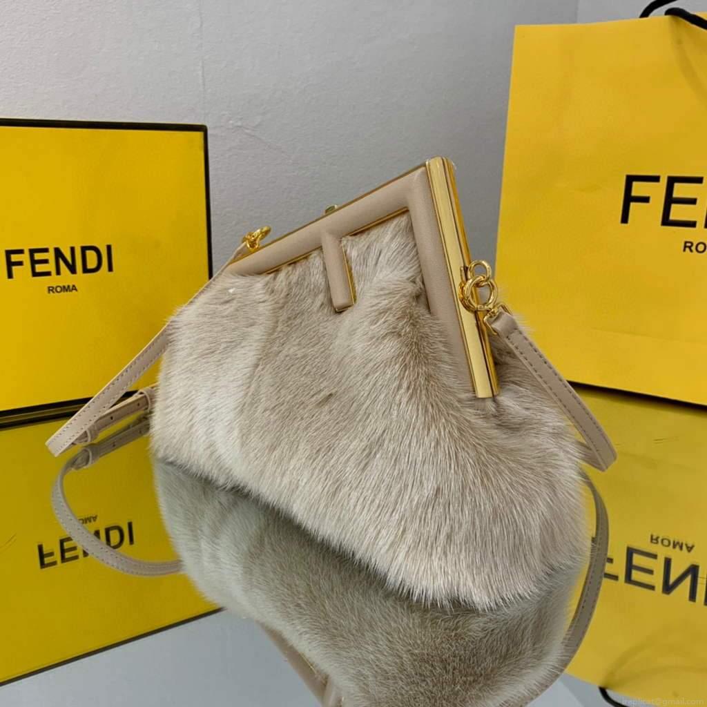 Fendi FIRST Small Bag Fox fur Bag 8BP129 Apricot