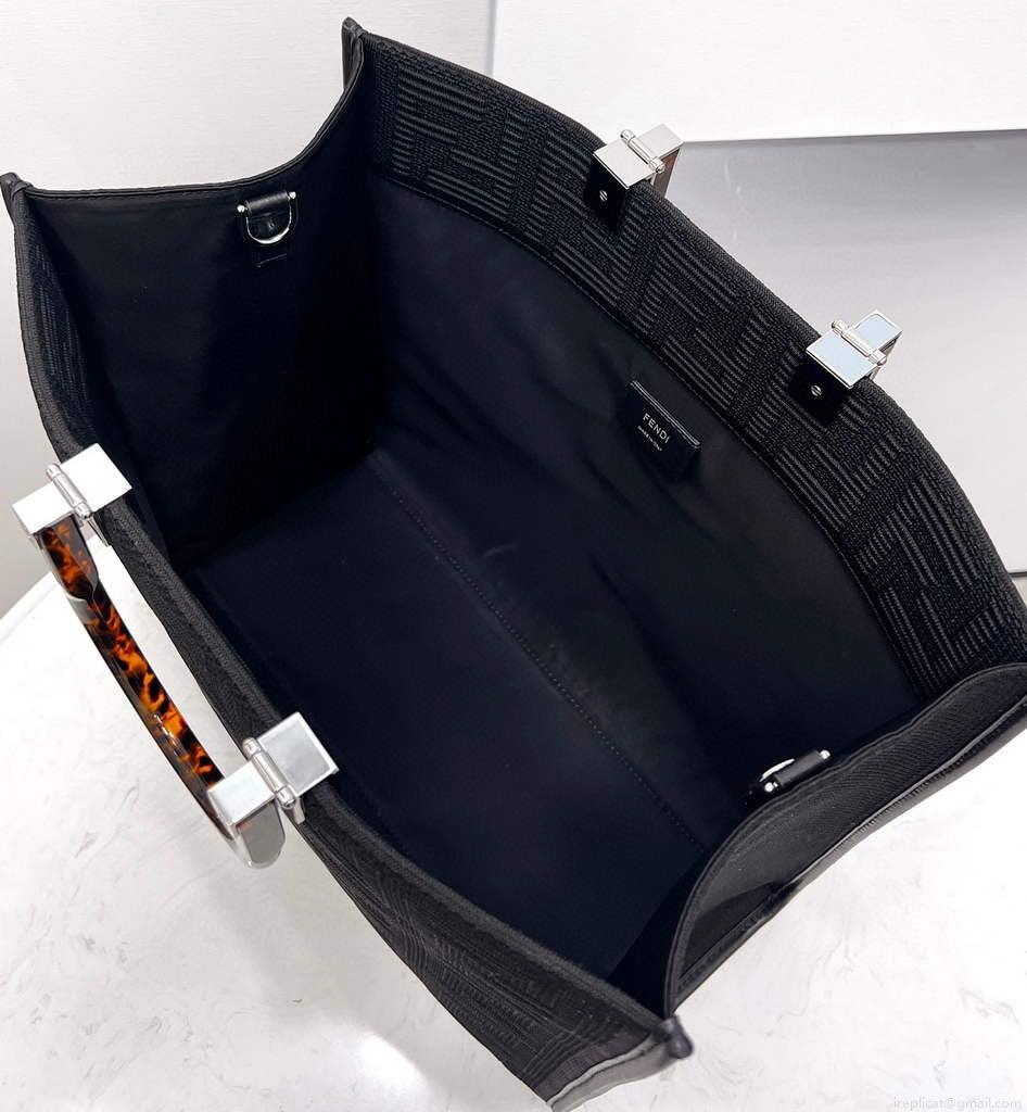 Fendi 8BH386 Sunshine Medium Fendi Tote Bag 8258 Black