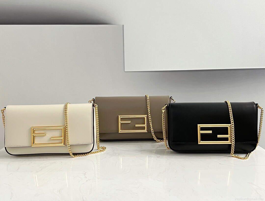 Fendi 8521 Baguette Chain Midi Shoulder Bag White