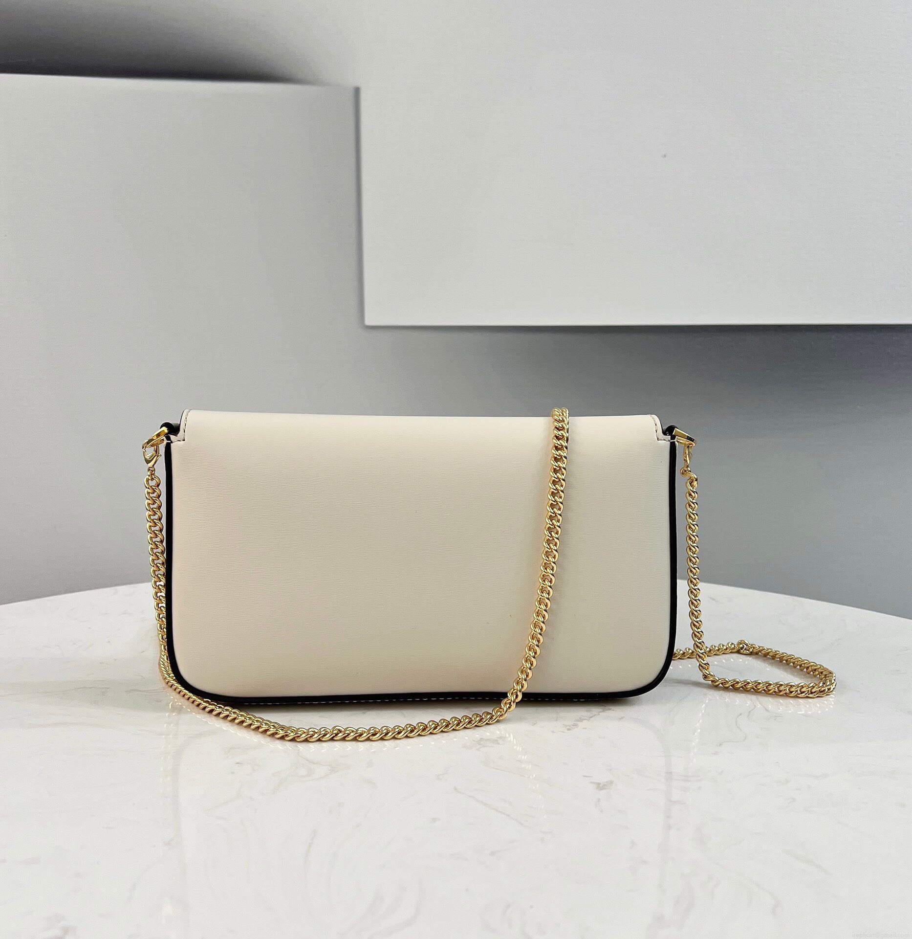 Fendi 8521 Baguette Chain Midi Shoulder Bag White