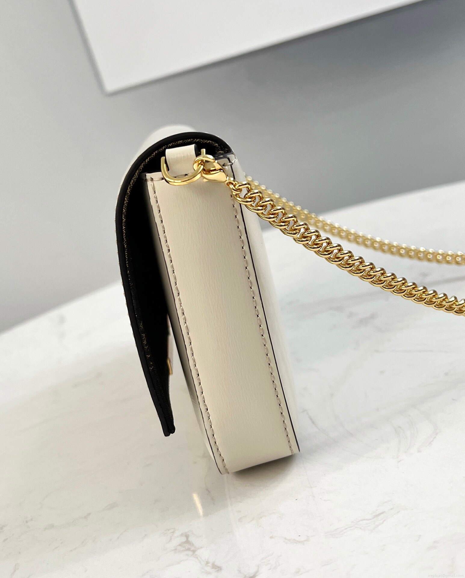 Fendi 8521 Baguette Chain Midi Shoulder Bag White