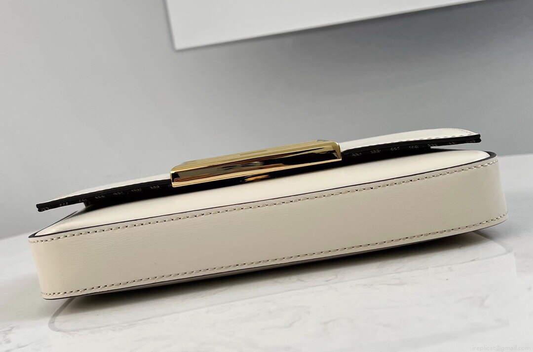 Fendi 8521 Baguette Chain Midi Shoulder Bag White