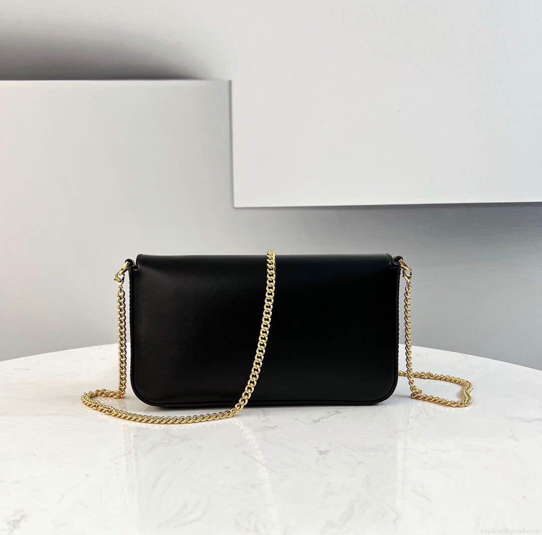Fendi 8521 Baguette Chain Midi Shoulder Bag Black