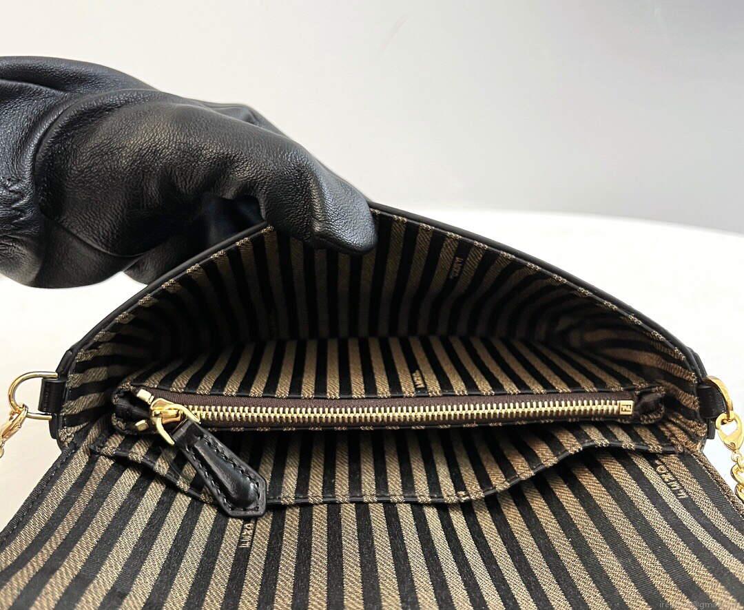 Fendi 8521 Baguette Chain Midi Shoulder Bag Black