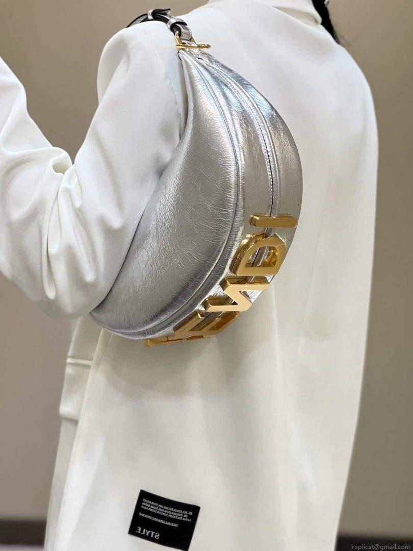 Fendi 8BR798 Fendigraphy Small White leather bag 80056M Silver