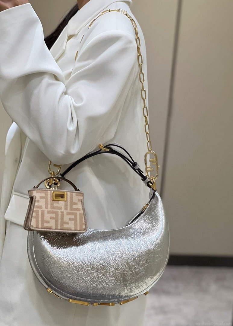 Fendi 8BR798 Fendigraphy Small White leather bag 80056M Silver