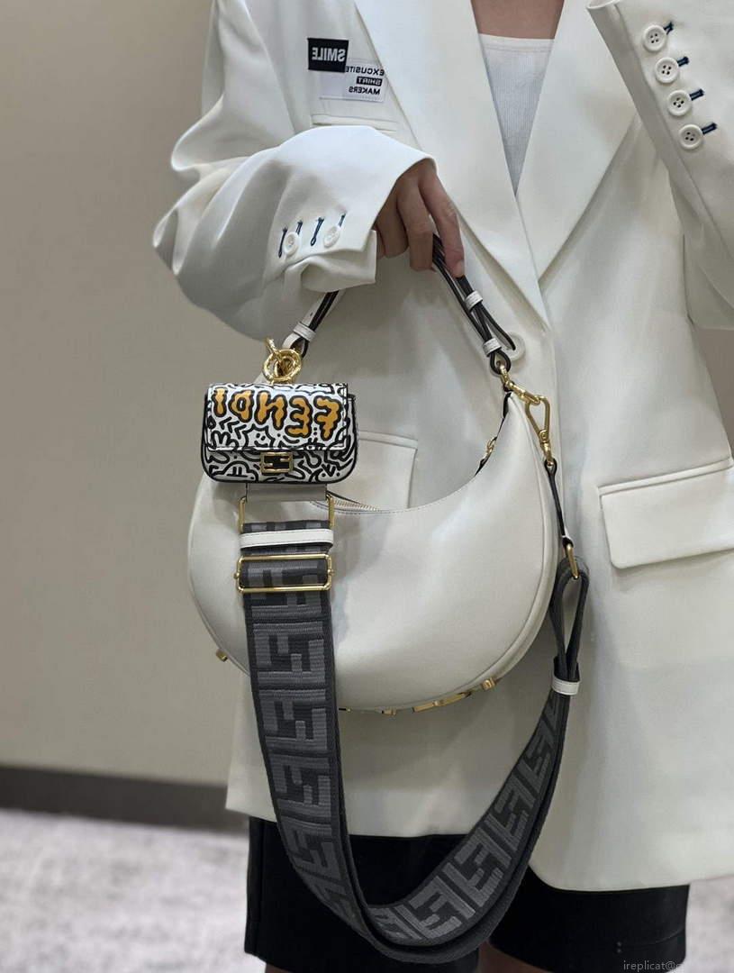 Fendi 8BR798 Fendigraphy Small White leather bag 80056M White