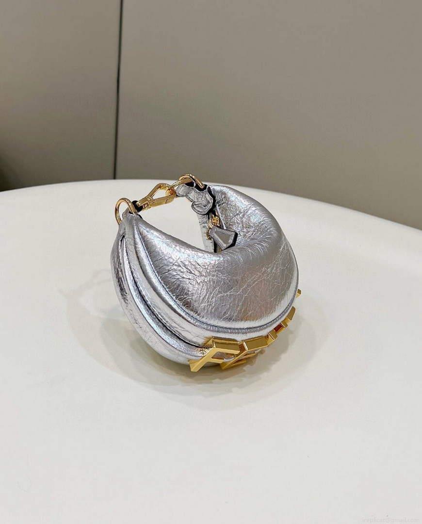 Fendi Nano Fendigraphy Black Leather Charm 7AS089 Silver
