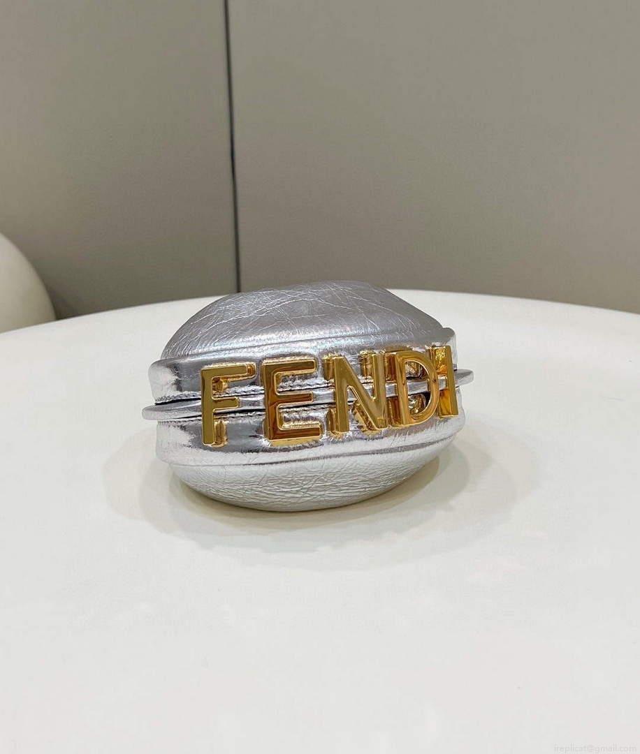 Fendi Nano Fendigraphy Black Leather Charm 7AS089 Silver
