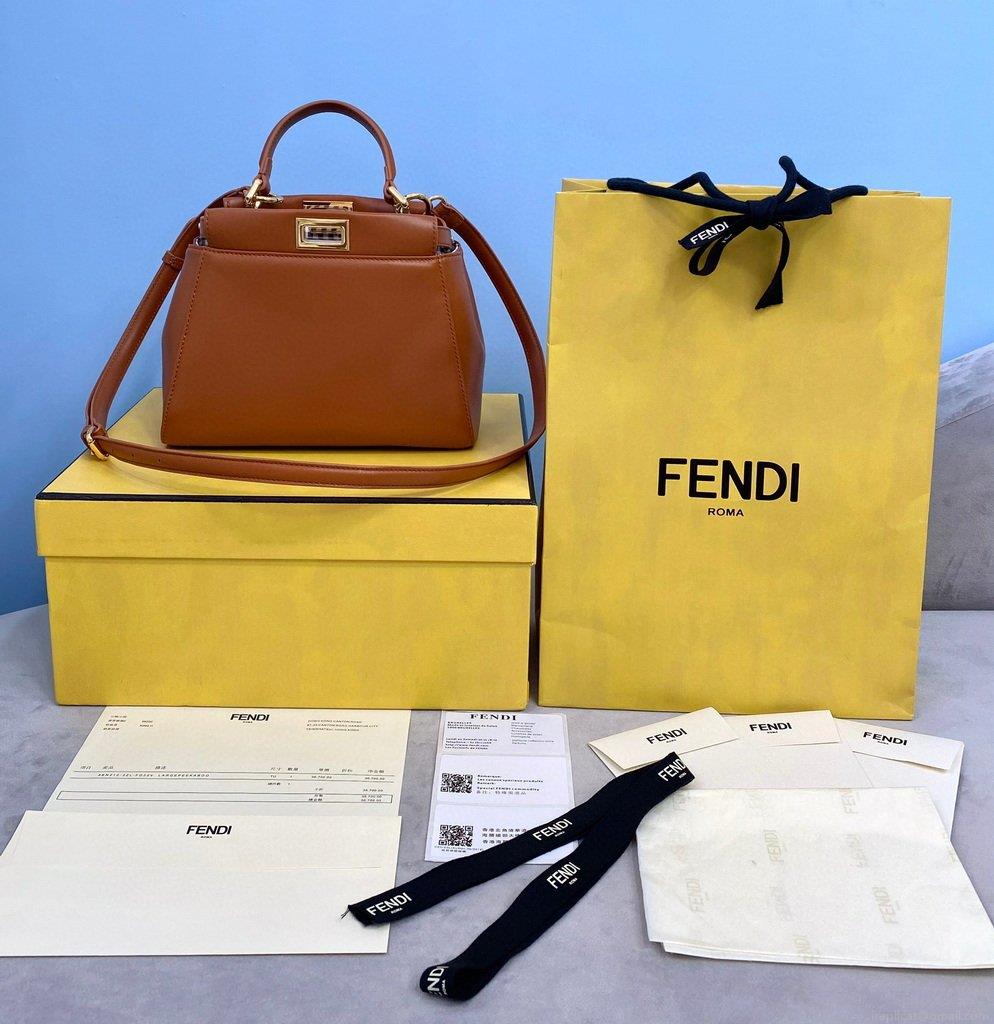 Fendi 8BN244 Peekaboo Iconic MINI Brown Leather 8315 Bag