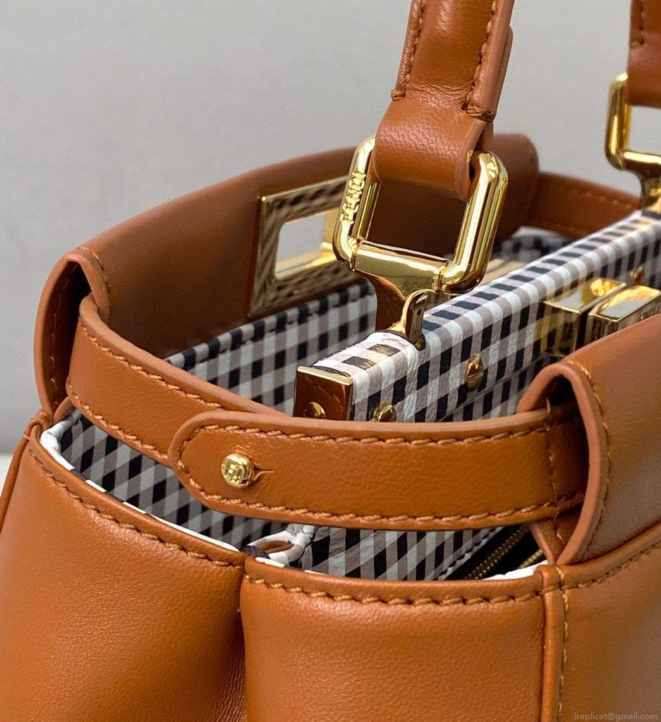 Fendi 8BN244 Peekaboo Iconic MINI Brown Leather 8315 Bag