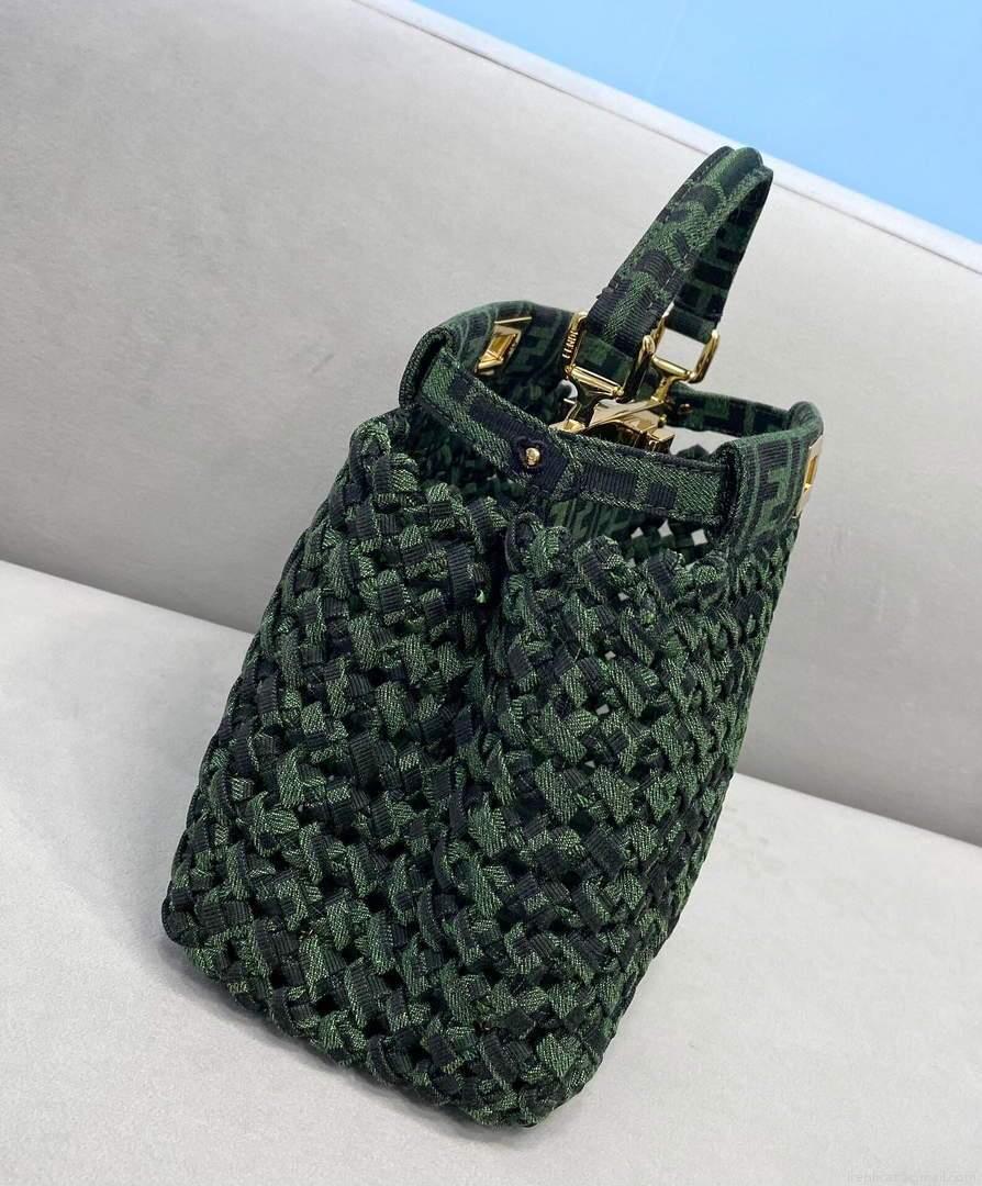 Fendi 8BN244 Peekaboo Iconic Mini Jacquard Fabric Interlace Bag 2126AS Green