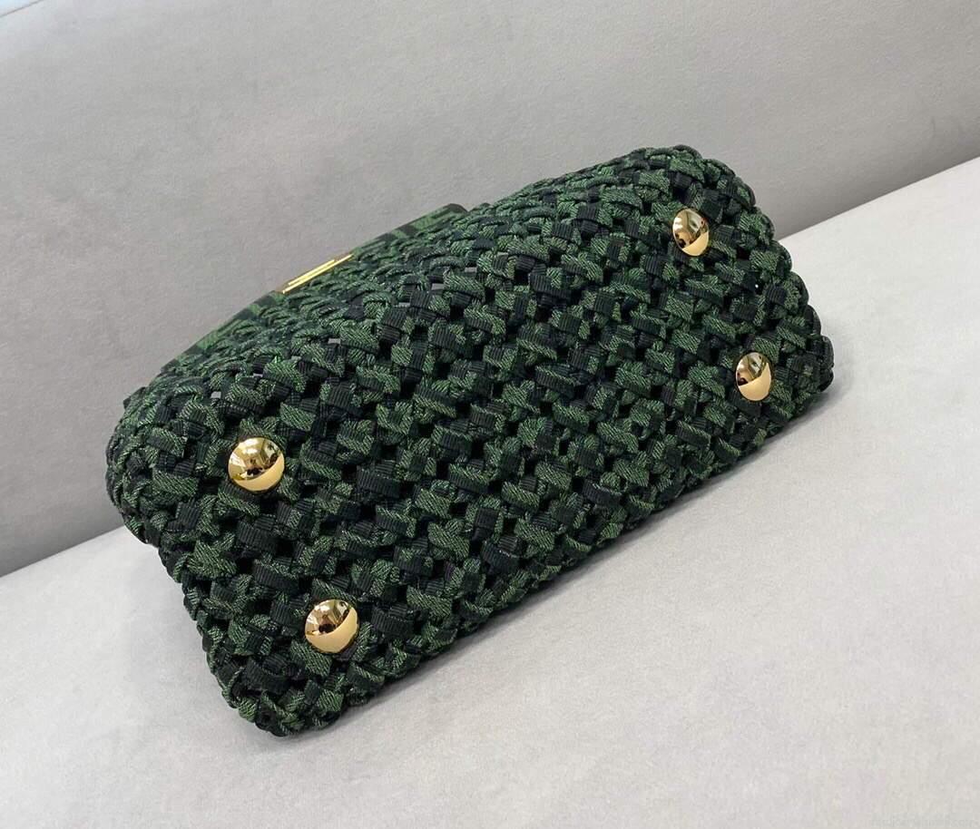Fendi 8BN244 Peekaboo Iconic Mini Jacquard Fabric Interlace Bag 2126AS Green