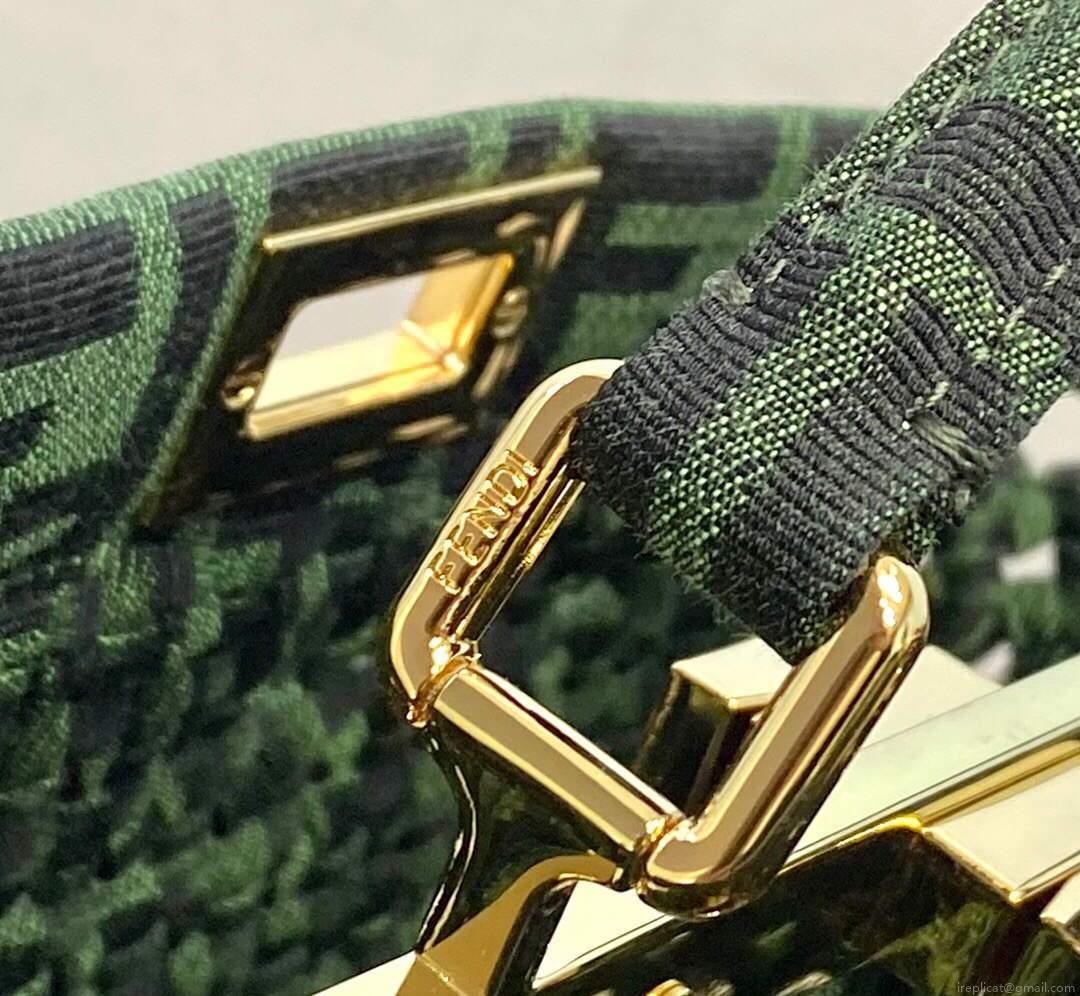 Fendi 8BN244 Peekaboo Iconic Mini Jacquard Fabric Interlace Bag 2126AS Green