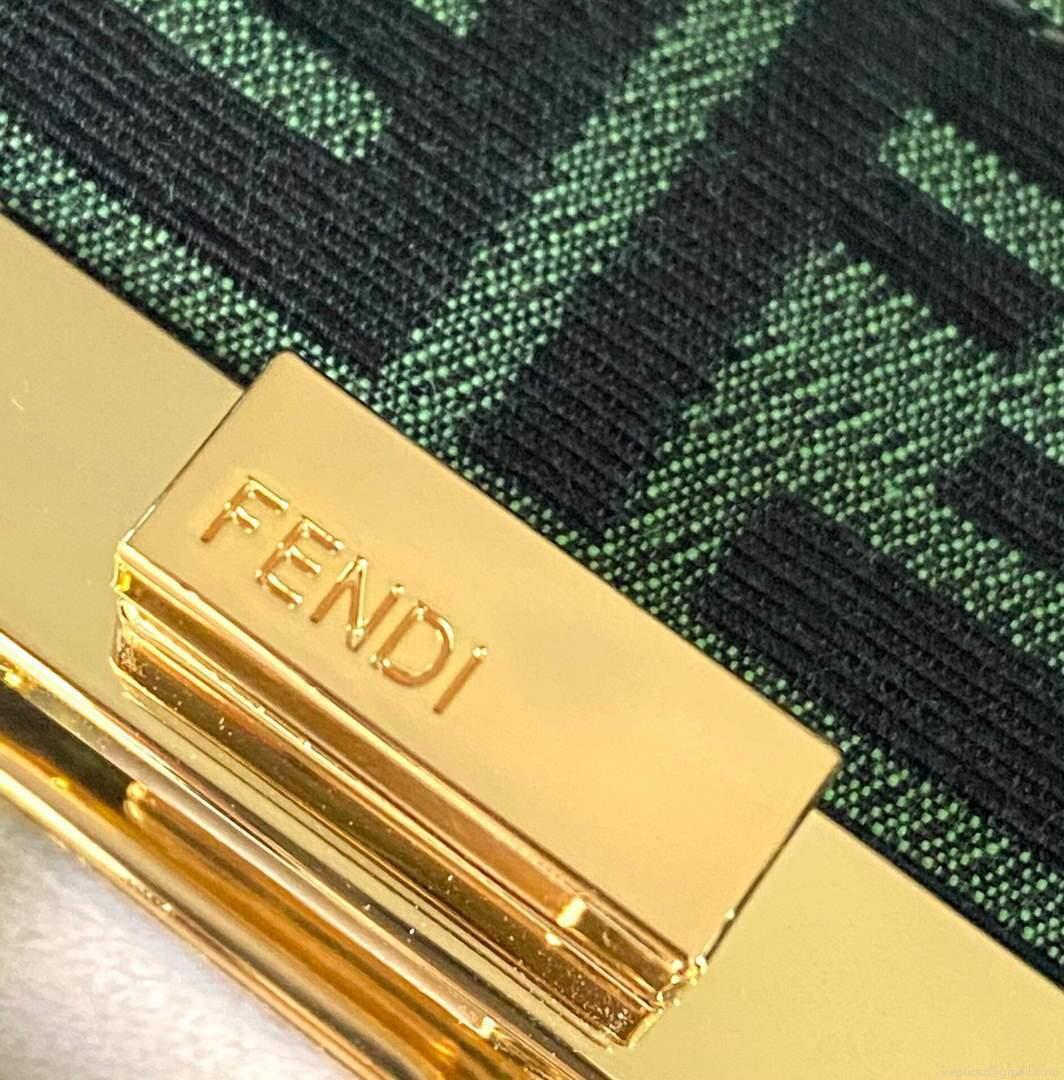 Fendi 8BN244 Peekaboo Iconic Mini Jacquard Fabric Interlace Bag 2126AS Green