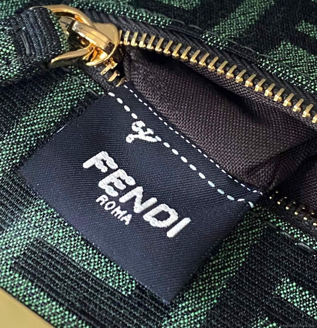 Fendi 8BN244 Peekaboo Iconic Mini Jacquard Fabric Interlace Bag 2126AS Green