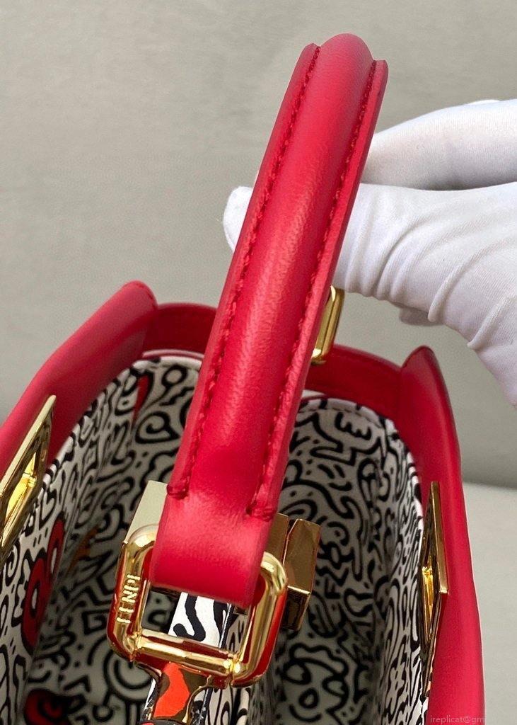 Fendi 8BN244 Peekaboo Iconic MINI Red Leather 8315 Bag