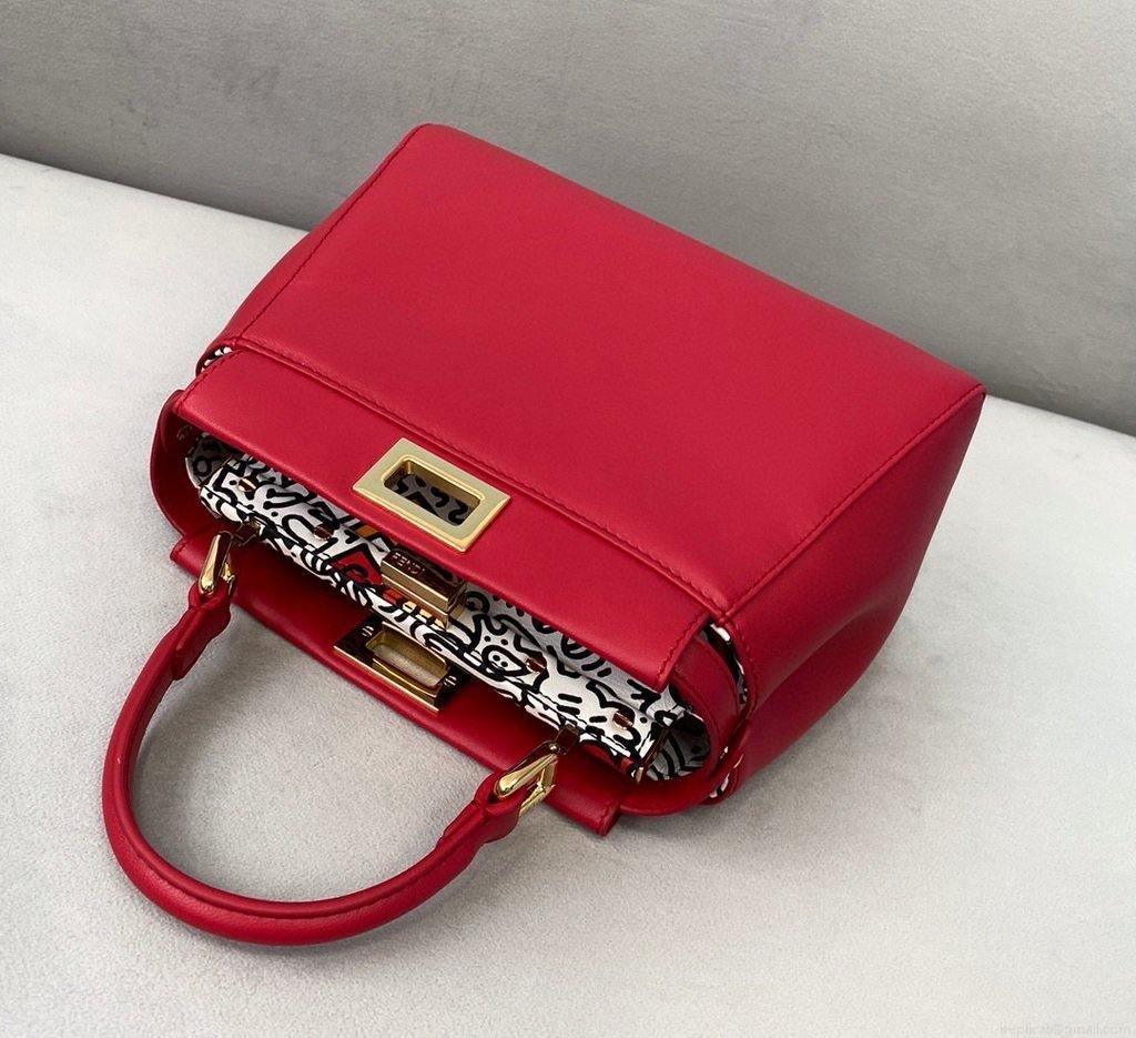 Fendi 8BN244 Peekaboo Iconic MINI Red Leather 8315 Bag