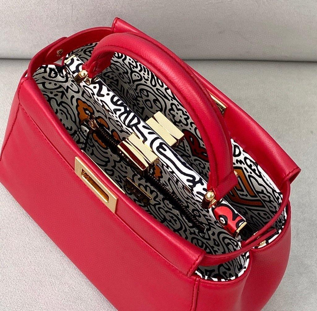 Fendi 8BN244 Peekaboo Iconic MINI Red Leather 8315 Bag