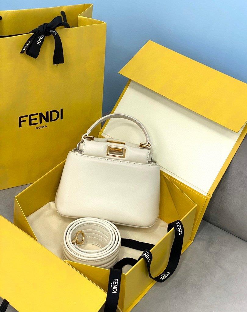 Fendi 8BN320 Peekaboo ICONIC XS White Nappa Leather 8328 Bag