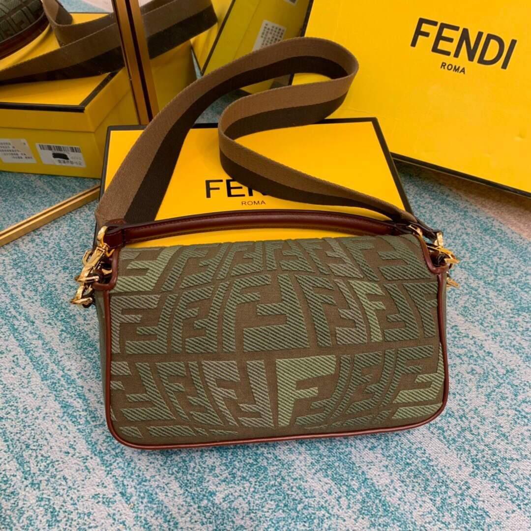 Fendi 8BR600 Baguette Embroidered Canvas Bag Green