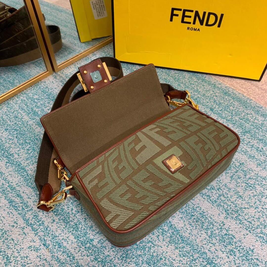 Fendi 8BR600 Baguette Embroidered Canvas Bag Green