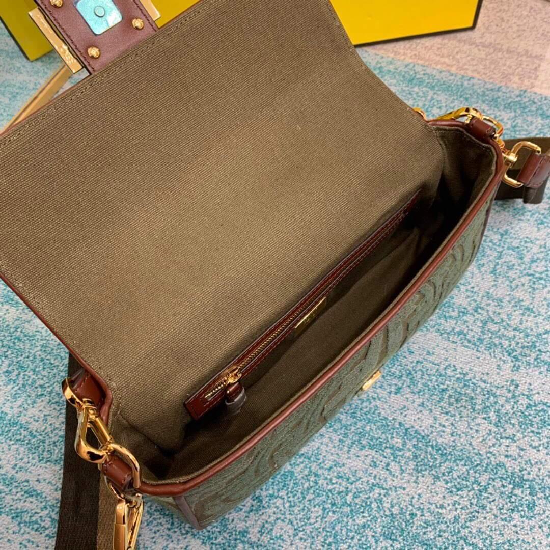 Fendi 8BR600 Baguette Embroidered Canvas Bag Green