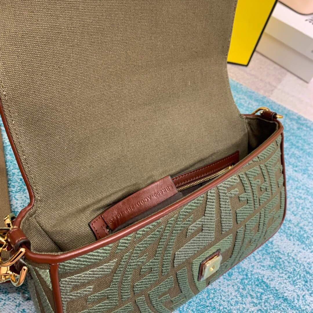 Fendi 8BR600 Baguette Embroidered Canvas Bag Green