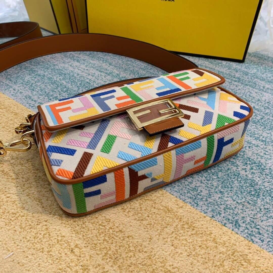 Fendi 8BR600 Baguette Embroidered Canvas Bag Multicolour