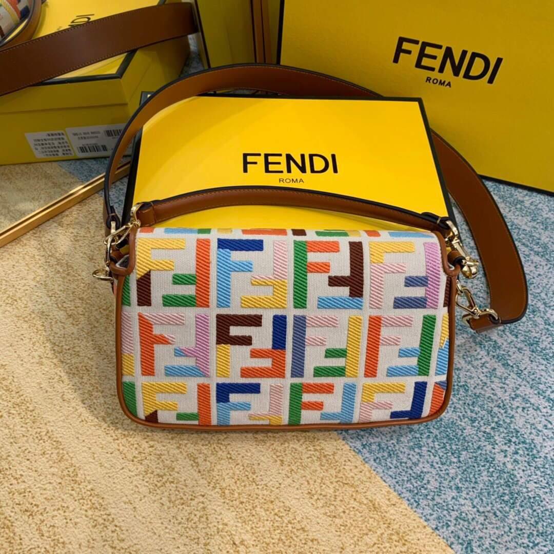 Fendi 8BR600 Baguette Embroidered Canvas Bag Multicolour