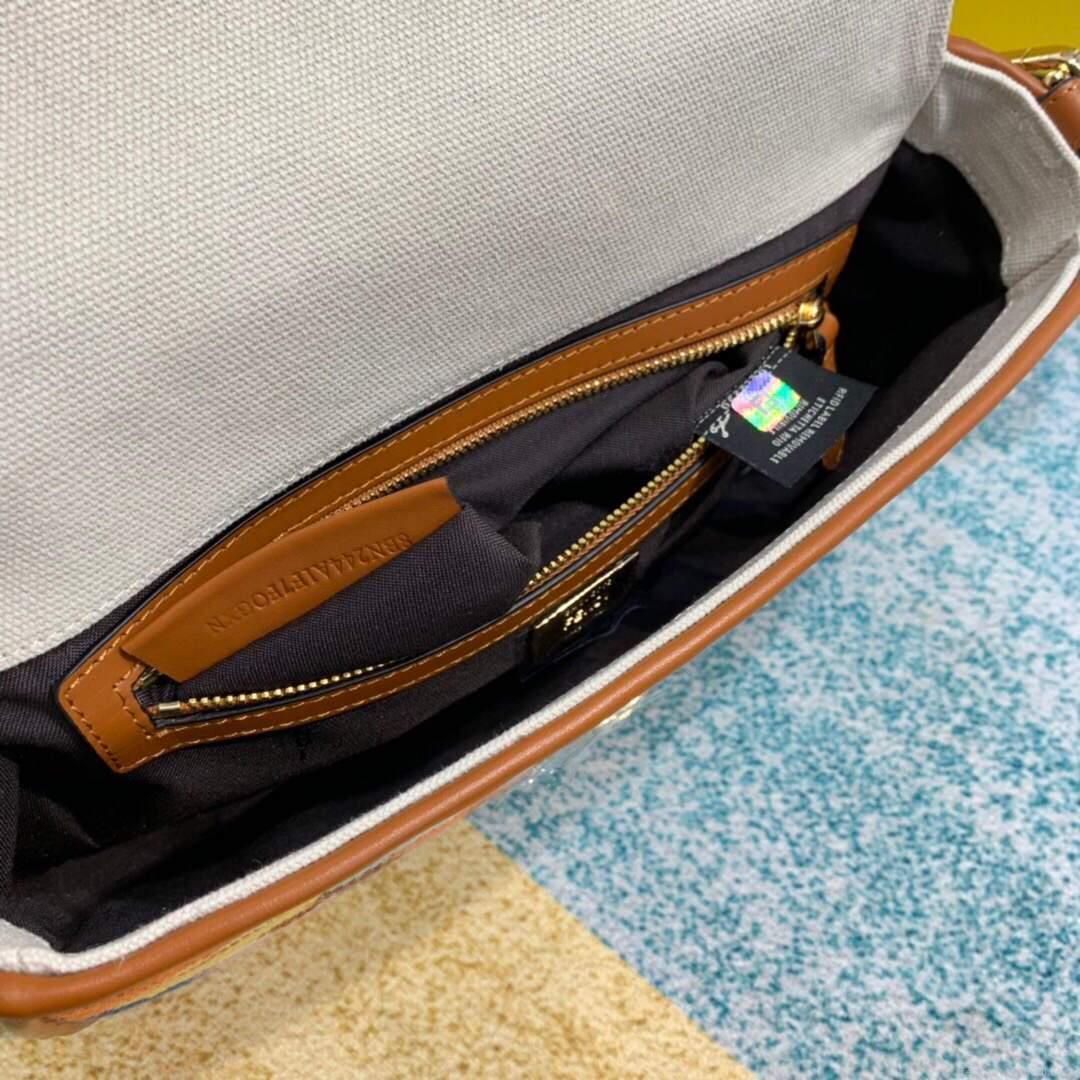 Fendi 8BR600 Baguette Embroidered Canvas Bag Multicolour